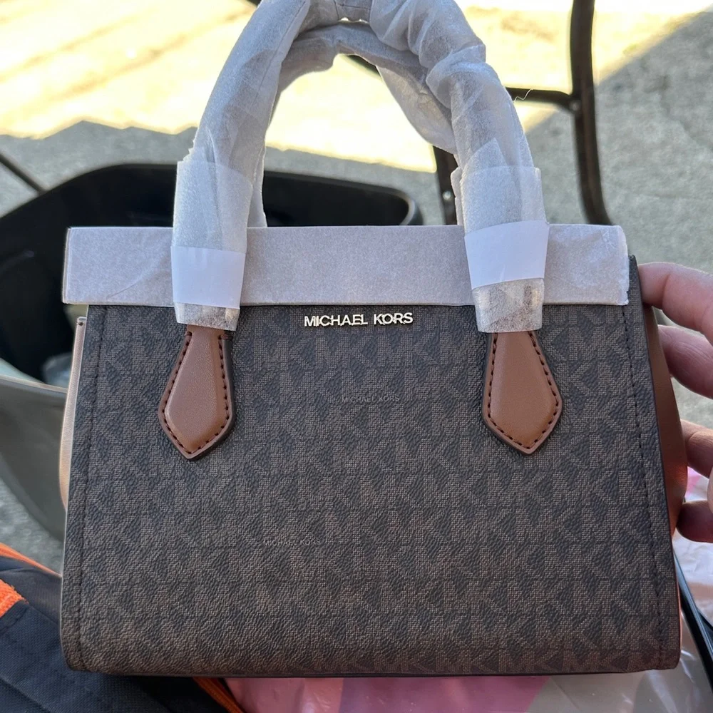 Brown Monogram Tote Bag with Tan Trim - Unbranded